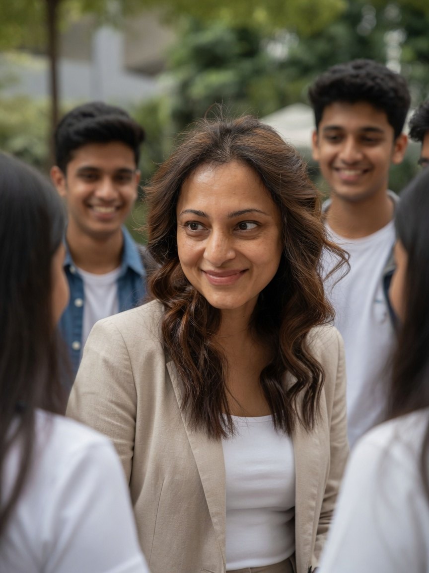 Sonal Vartak speaking to smiling young adults